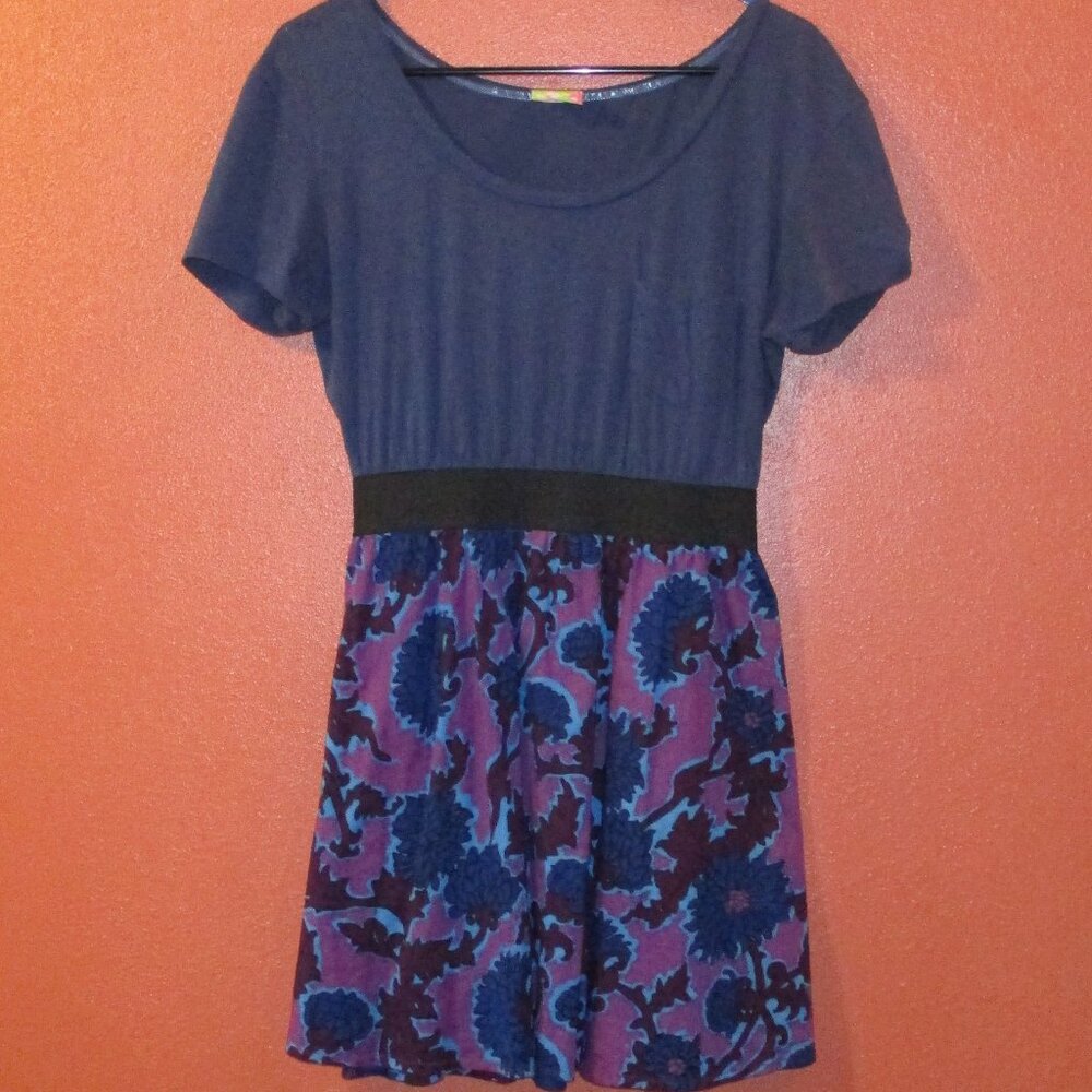 Free People Dress Woman X Small Blue Purple Red Black Floral Sunday Brunch Dress